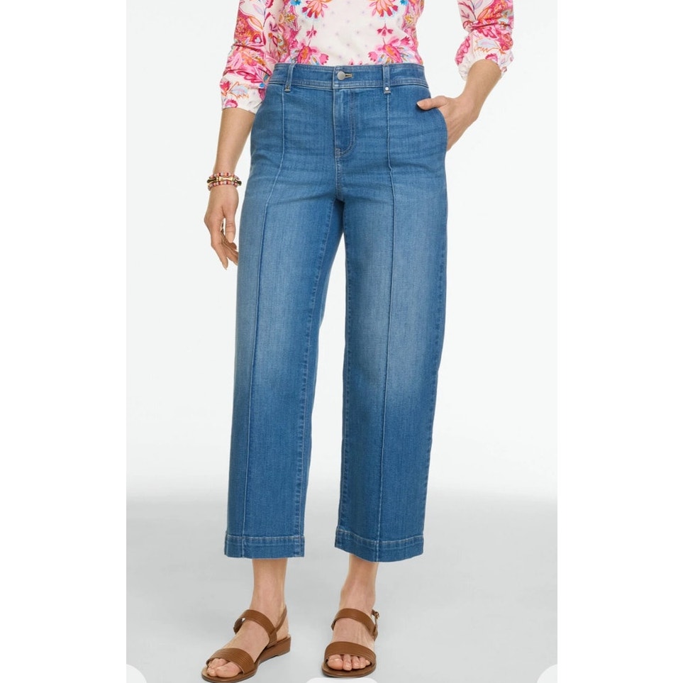 Talbots Wide Crop High Waist Classic Trouser Freeport Wash Denim Jeans Size 12